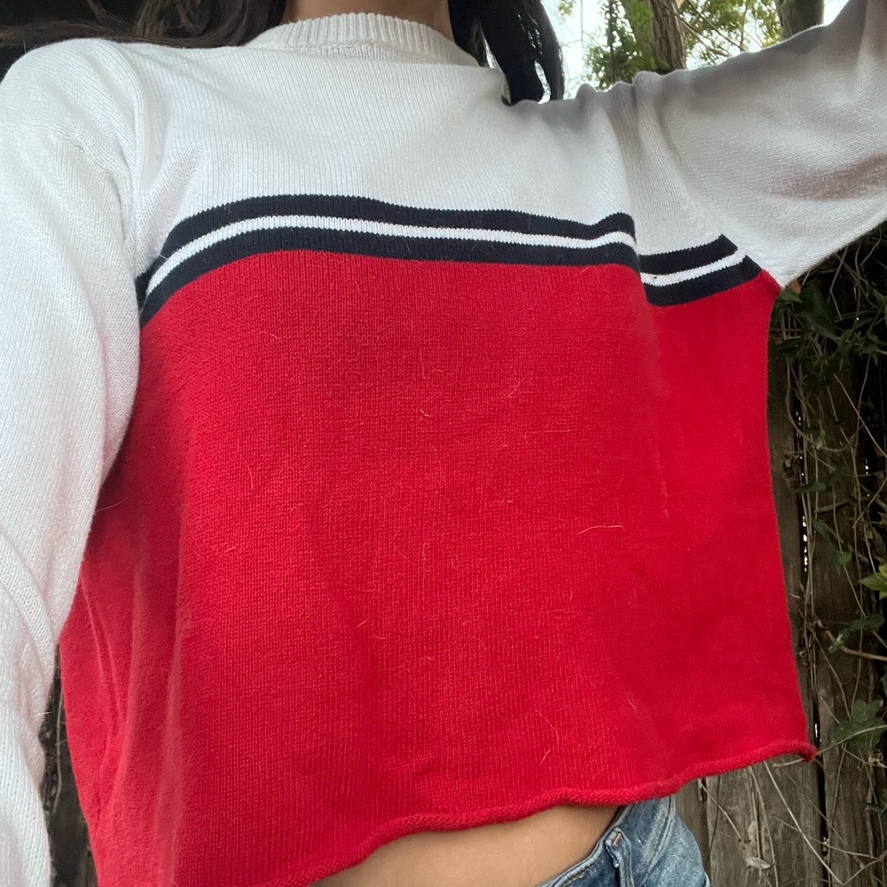 red white and black stripe Brandy Melville cropped sweatshirt one size